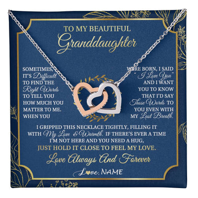 Interlocking Hearts Necklace Stainless Steel & Rose Gold Finish | 1 | Personalized To My Beautiful Granddaughter From Grandma I Gripped This Necklace Granddaughter Jewelry Birthday Christmas Customized Gift Box Message Card | teecentury