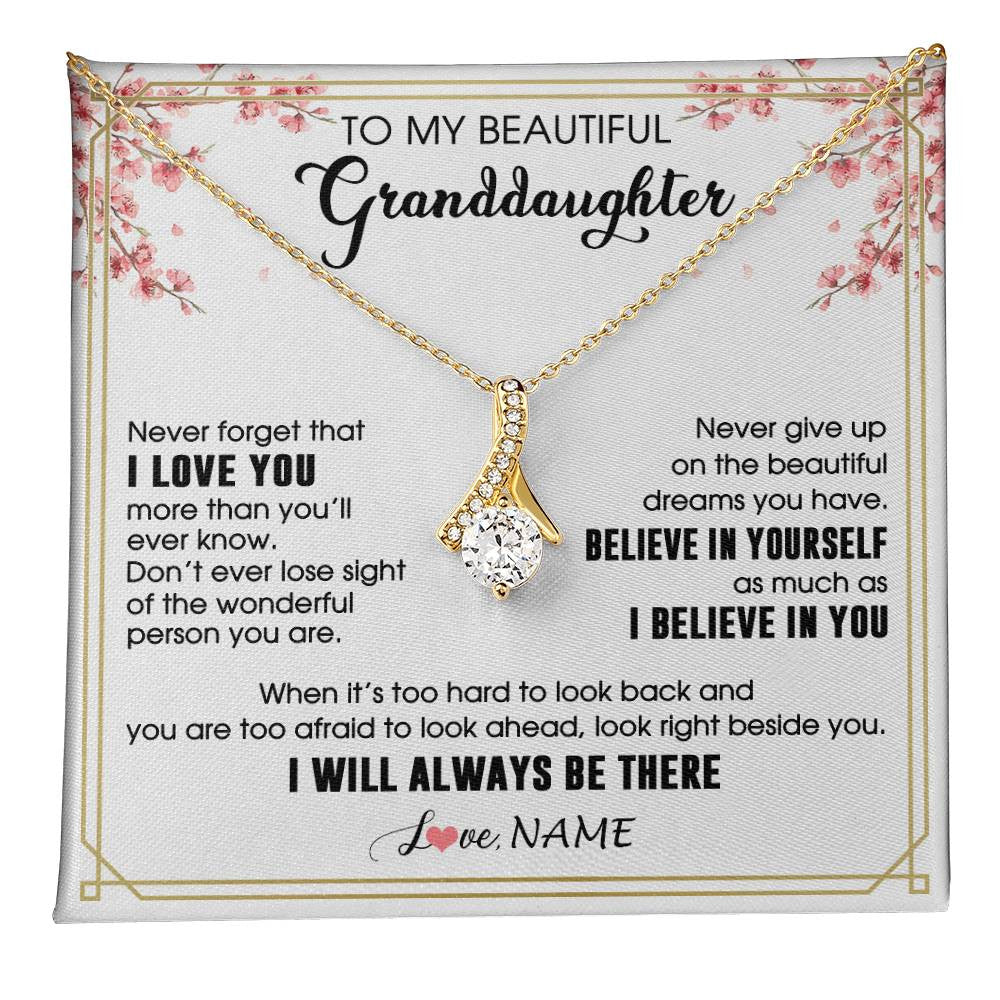 Alluring Beauty Necklace 18K Yellow Gold Finish | 1 | Personalized To My Beautiful Granddaughter From Grandma Necklace I Love You Believe In You Granddaughter Birthday Christmas Customized Gift Box Message Card | teecentury