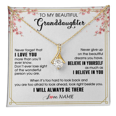 Alluring Beauty Necklace 18K Yellow Gold Finish | 1 | Personalized To My Beautiful Granddaughter From Grandma Necklace I Love You Believe In You Granddaughter Birthday Christmas Customized Gift Box Message Card | teecentury
