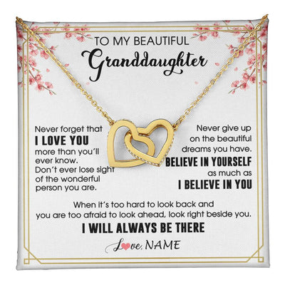 Interlocking Hearts Necklace 18K Yellow Gold Finish | 1 | Personalized To My Beautiful Granddaughter From Grandma Necklace I Love You Believe In You Granddaughter Birthday Christmas Customized Gift Box Message Card | teecentury
