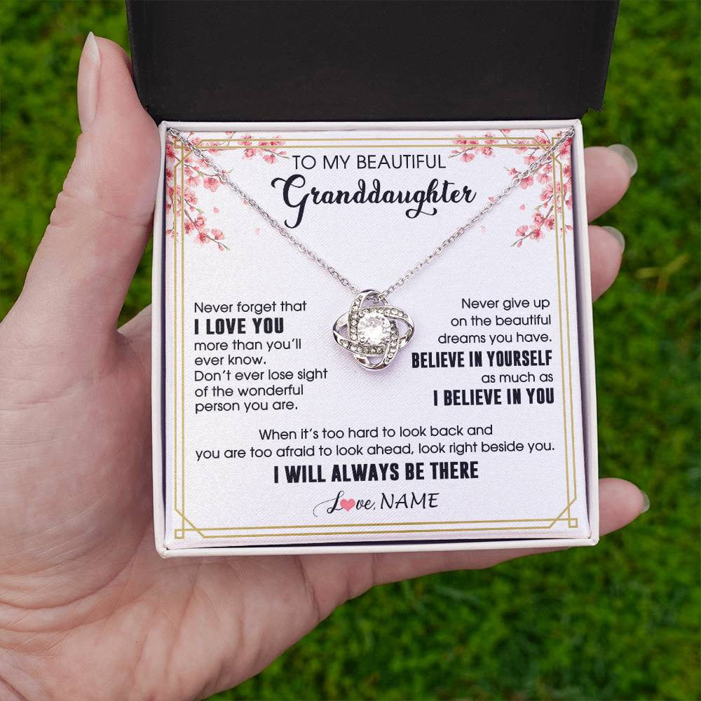 Love Knot Necklace 14K White Gold Finish | 2 | Personalized To My Beautiful Granddaughter From Grandma Necklace I Love You Believe In You Granddaughter Birthday Christmas Customized Gift Box Message Card | teecentury