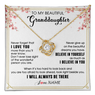 Love Knot Necklace 18K Yellow Gold Finish | 1 | Personalized To My Beautiful Granddaughter From Grandma Necklace I Love You Believe In You Granddaughter Birthday Christmas Customized Gift Box Message Card | teecentury