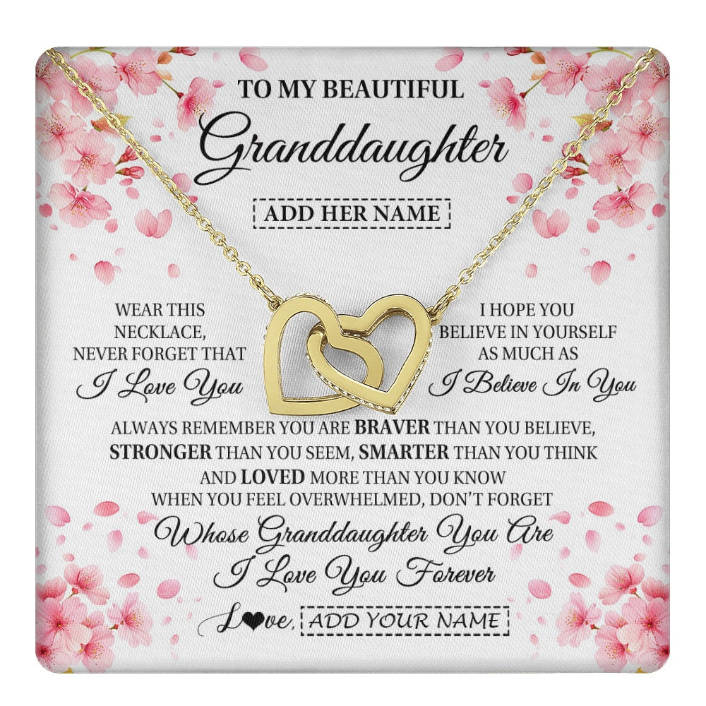 Interlocking Hearts Necklace 18K Yellow Gold Finish | 1 | Personalized To My Beautiful Granddaughter From Granparents Necklace Never Forget Birthday Gifts For Granddaughter Gift Christmas Gift Box Message Card | teecentury.myshopify