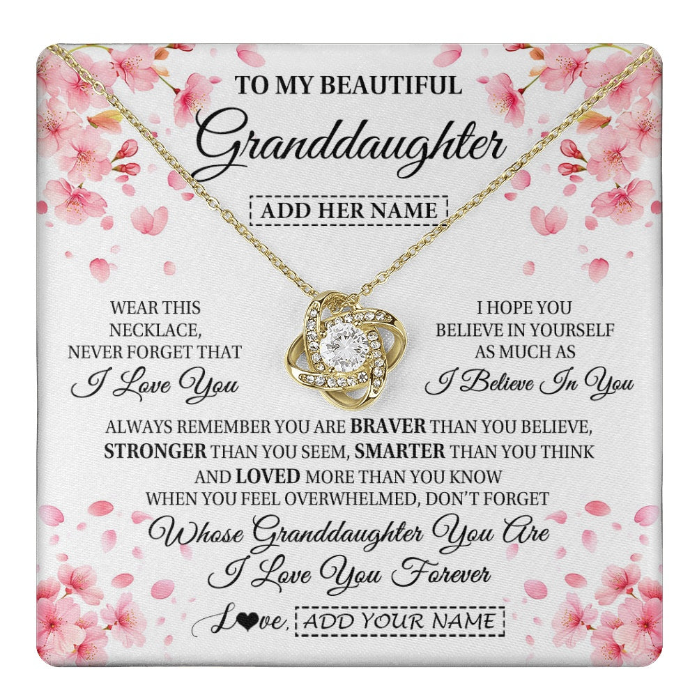 Love Knot Necklace 18K Yellow Gold Finish | 1 | Personalized To My Beautiful Granddaughter From Granparents Necklace Never Forget Birthday Gifts For Granddaughter Gift Christmas Gift Box Message Card | teecentury.myshopify
