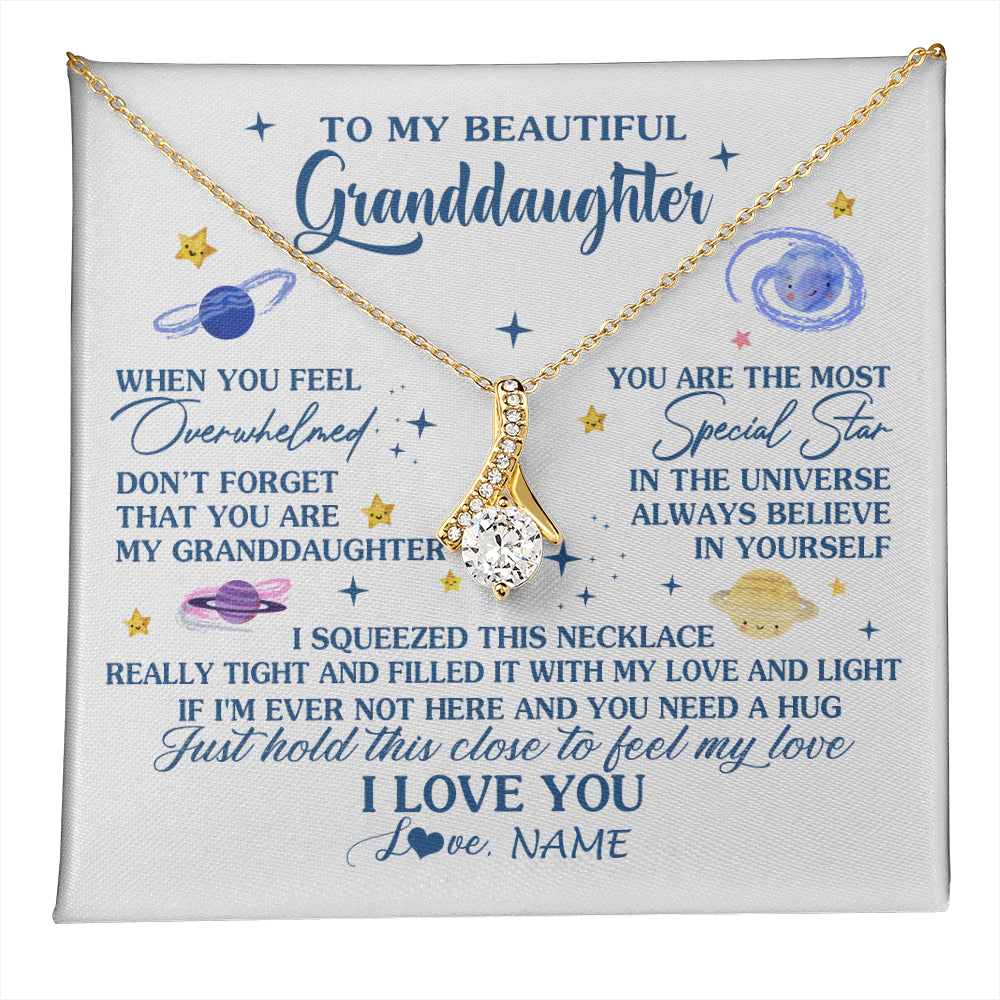 Alluring Beauty Necklace 18K Yellow Gold Finish | 1 | Personalized To My Beautiful Granddaughter Gifs From Grandma Necklace Inspirational Granddaughter Birthday Jewelry Christmas Customized Gift Box Message Card | teecentury