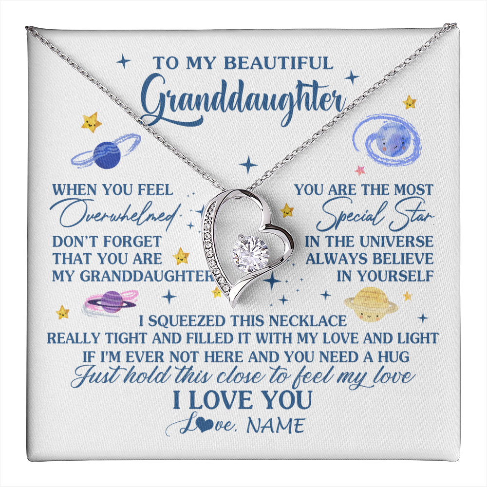 Forever Love Necklace 14K White Gold Finish | 1 | Personalized To My Beautiful Granddaughter Gifs From Grandma Necklace Inspirational Granddaughter Birthday Jewelry Christmas Customized Gift Box Message Card | teecentury