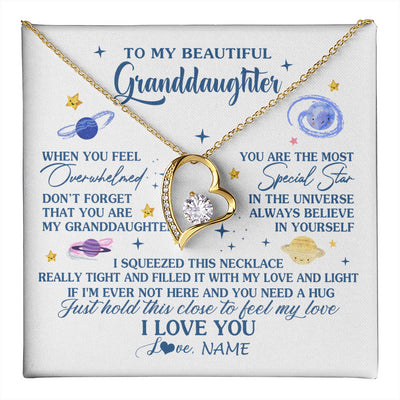 Forever Love Necklace 18K Yellow Gold Finish | 1 | Personalized To My Beautiful Granddaughter Gifs From Grandma Necklace Inspirational Granddaughter Birthday Jewelry Christmas Customized Gift Box Message Card | teecentury