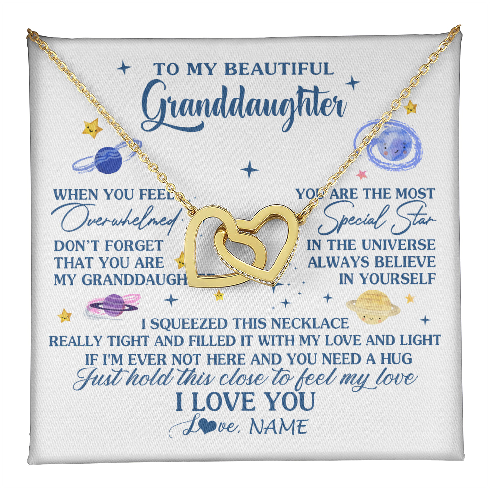 Interlocking Hearts Necklace 18K Yellow Gold Finish | 1 | Personalized To My Beautiful Granddaughter Gifs From Grandma Necklace Inspirational Granddaughter Birthday Jewelry Christmas Customized Gift Box Message Card | teecentury