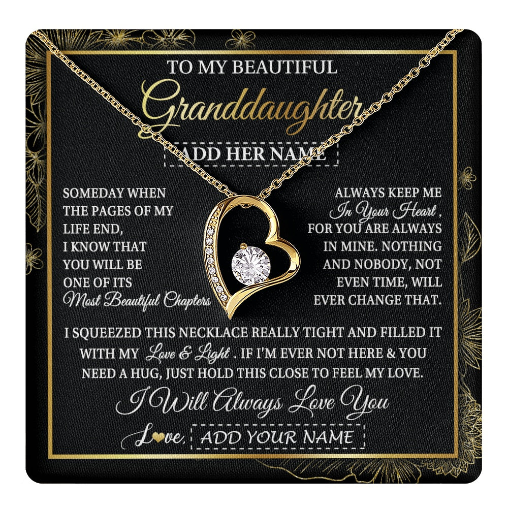 Forever Love Necklace 18K Yellow Gold Finish | 1 | Personalized To My Beautiful Granddaughter Gifts Necklace From Grandma Feel My Love For Adult Granddaughter Graduation Christmas Custom Gift Box Message Card | https://teecentury.