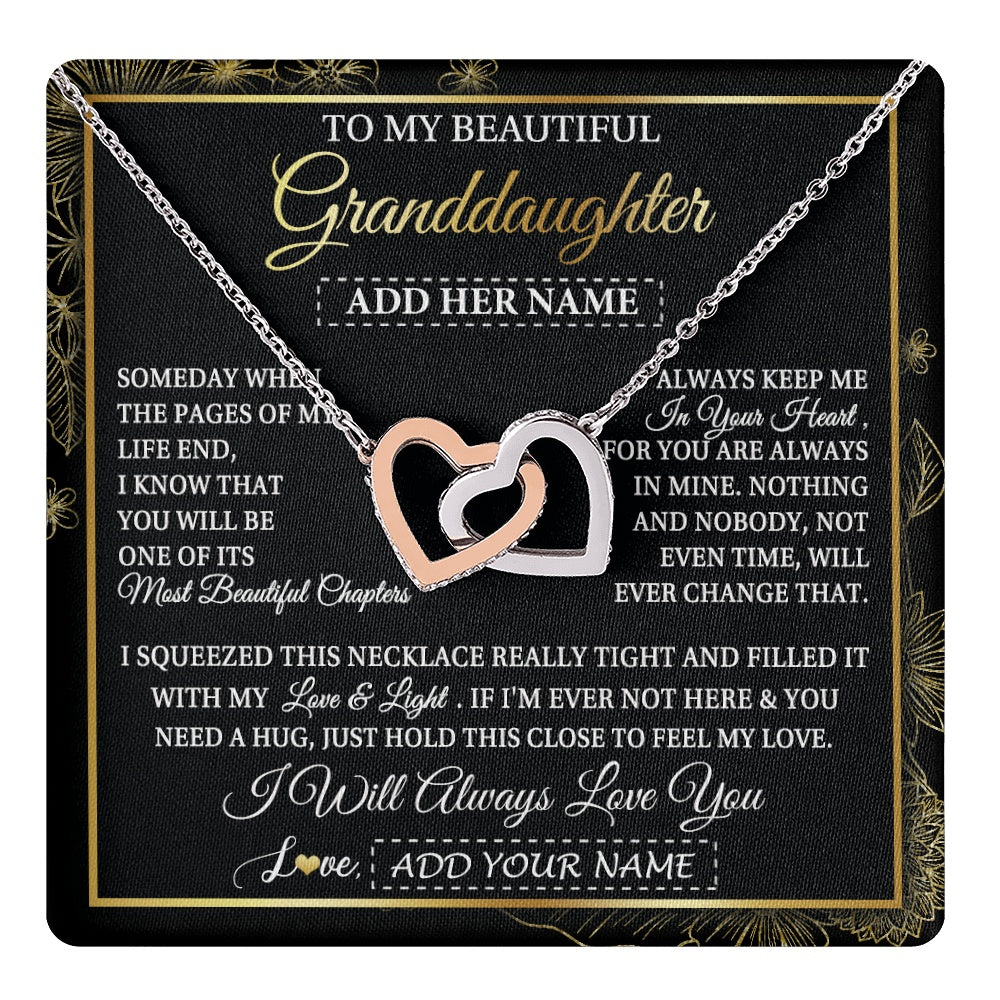 Interlocking Hearts Necklace Stainless Steel & Rose Gold Finish | 1 | Personalized To My Beautiful Granddaughter Gifts Necklace From Grandma Feel My Love For Adult Granddaughter Graduation Christmas Custom Gift Box Message Card | https://teecentury.