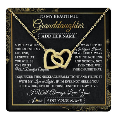 Interlocking Hearts Necklace 18K Yellow Gold Finish | 1 | Personalized To My Beautiful Granddaughter Gifts Necklace From Grandma Feel My Love For Adult Granddaughter Graduation Christmas Custom Gift Box Message Card | https://teecentury.