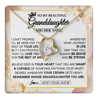 Forever Love Necklace 18K Yellow Gold Finish | 1 | Personalized To My Beautiful Granddaughter Gifts Necklace From Grandma Grandpa Crown Jewelry Present On Birthday Granddaughter Christmas Gift Box Message Card | https://teecentury.