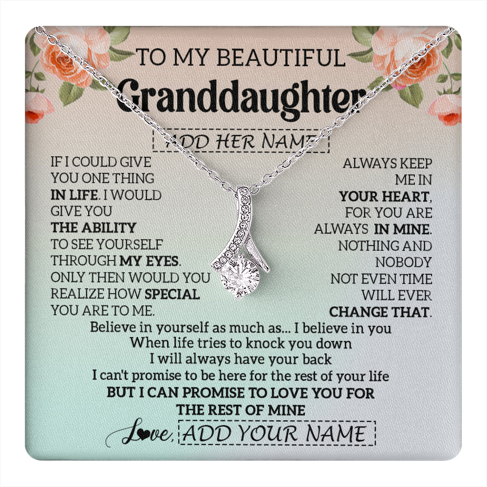 Alluring Beauty Necklace 14K White Gold Finish | 1 | Personalized To My Beautiful Granddaughter Gifts Necklace From Grandma Love Jewelry For Granddaughter Birthday Christmas Customized Gift Box Message Card | teecentury