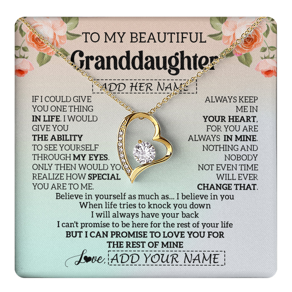 Forever Love Necklace 18K Yellow Gold Finish | 1 | Personalized To My Beautiful Granddaughter Gifts Necklace From Grandma Love Jewelry For Granddaughter Birthday Christmas Customized Gift Box Message Card | teecentury