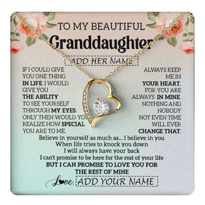 Forever Love Necklace 18K Yellow Gold Finish | 1 | Personalized To My Beautiful Granddaughter Gifts Necklace From Grandma Love Jewelry For Granddaughter Birthday Christmas Customized Gift Box Message Card | teecentury