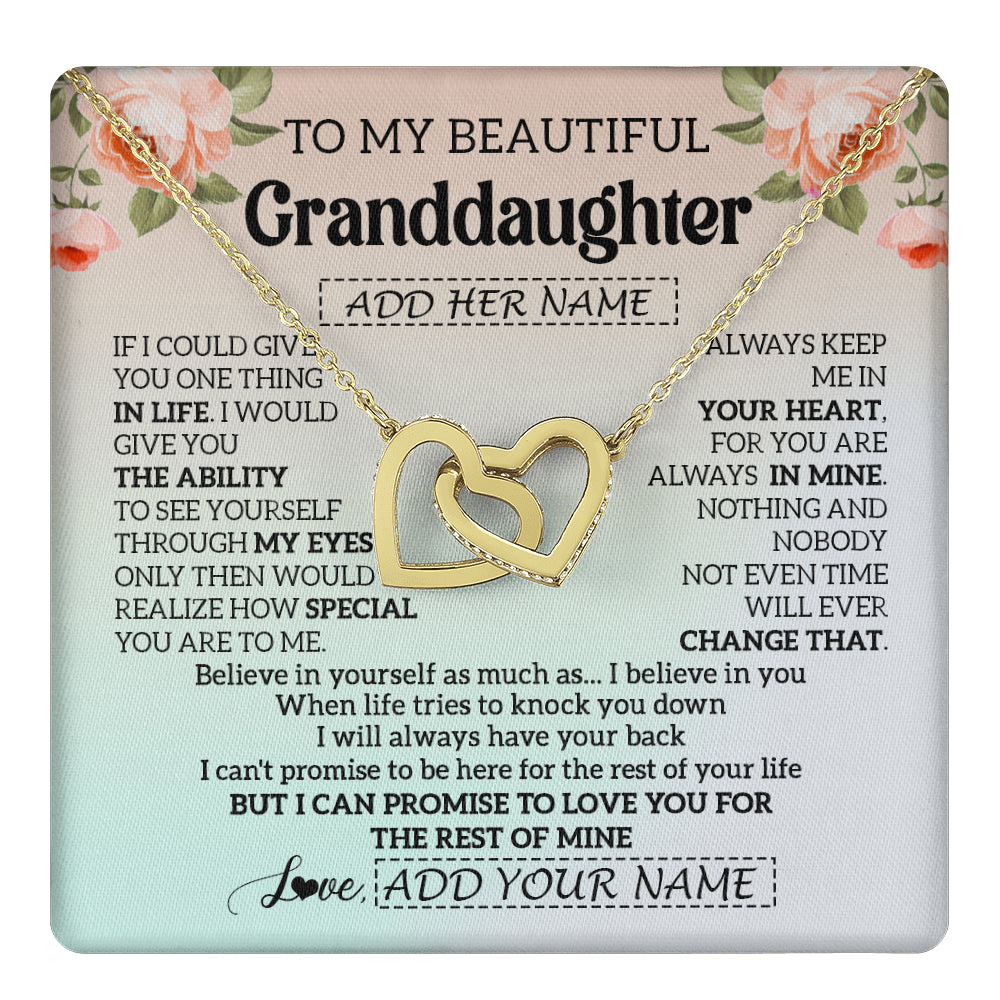 Interlocking Hearts Necklace 18K Yellow Gold Finish | 1 | Personalized To My Beautiful Granddaughter Gifts Necklace From Grandma Love Jewelry For Granddaughter Birthday Christmas Customized Gift Box Message Card | teecentury