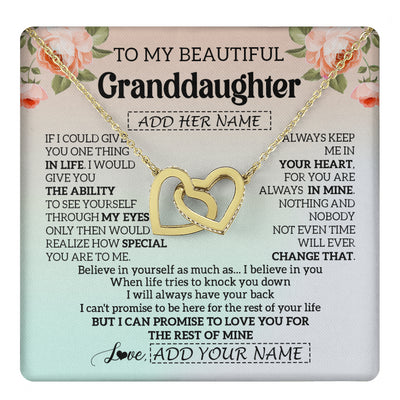 Interlocking Hearts Necklace 18K Yellow Gold Finish | 1 | Personalized To My Beautiful Granddaughter Gifts Necklace From Grandma Love Jewelry For Granddaughter Birthday Christmas Customized Gift Box Message Card | teecentury