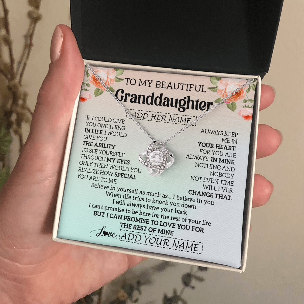 Love Knot Necklace 14K White Gold Finish | 2 | Personalized To My Beautiful Granddaughter Gifts Necklace From Grandma Love Jewelry For Granddaughter Birthday Christmas Customized Gift Box Message Card | teecentury