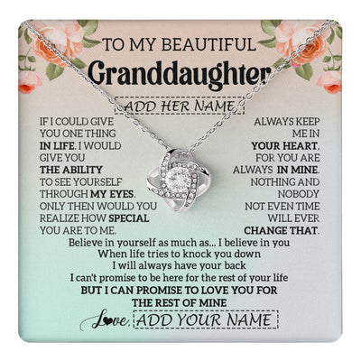 Love Knot Necklace 14K White Gold Finish | 1 | Personalized To My Beautiful Granddaughter Gifts Necklace From Grandma Love Jewelry For Granddaughter Birthday Christmas Customized Gift Box Message Card | teecentury