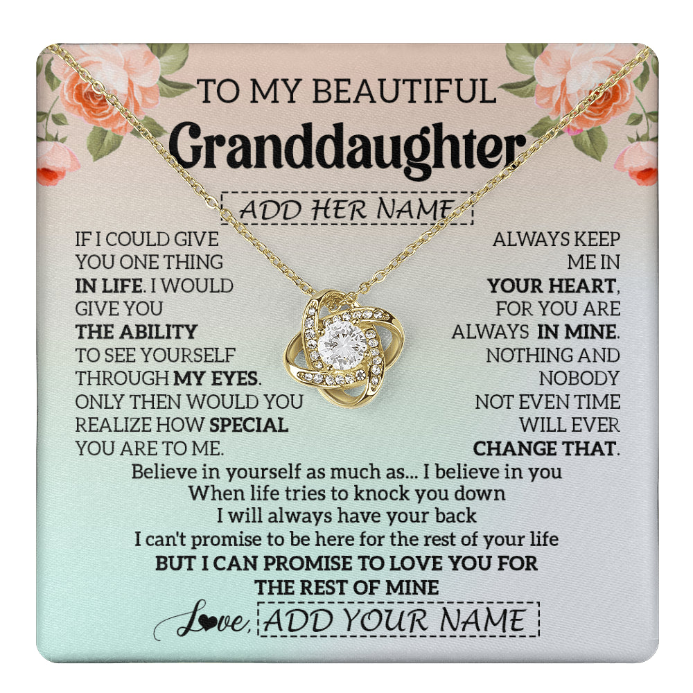 Love Knot Necklace 18K Yellow Gold Finish | 1 | Personalized To My Beautiful Granddaughter Gifts Necklace From Grandma Love Jewelry For Granddaughter Birthday Christmas Customized Gift Box Message Card | teecentury