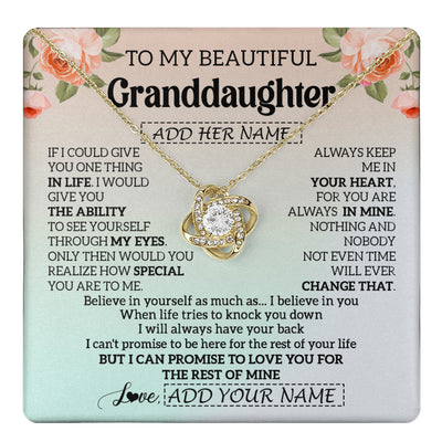 Love Knot Necklace 18K Yellow Gold Finish | 1 | Personalized To My Beautiful Granddaughter Gifts Necklace From Grandma Love Jewelry For Granddaughter Birthday Christmas Customized Gift Box Message Card | teecentury