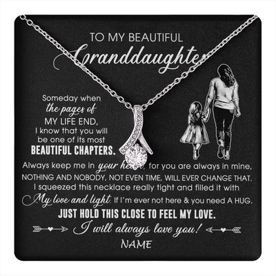 Alluring Beauty Necklace 14K White Gold Finish | 1 | Personalized To My Beautiful Granddaughter Necklace From Grandma Always Love You Granddaughter Birthday Graduation Christmas Customized Gift Box Message Card | teecentury