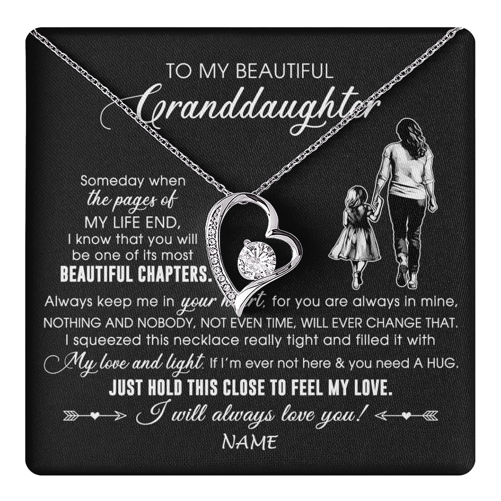 Forever Love Necklace 14K White Gold Finish | 1 | Personalized To My Beautiful Granddaughter Necklace From Grandma Always Love You Granddaughter Birthday Graduation Christmas Customized Gift Box Message Card | teecentury