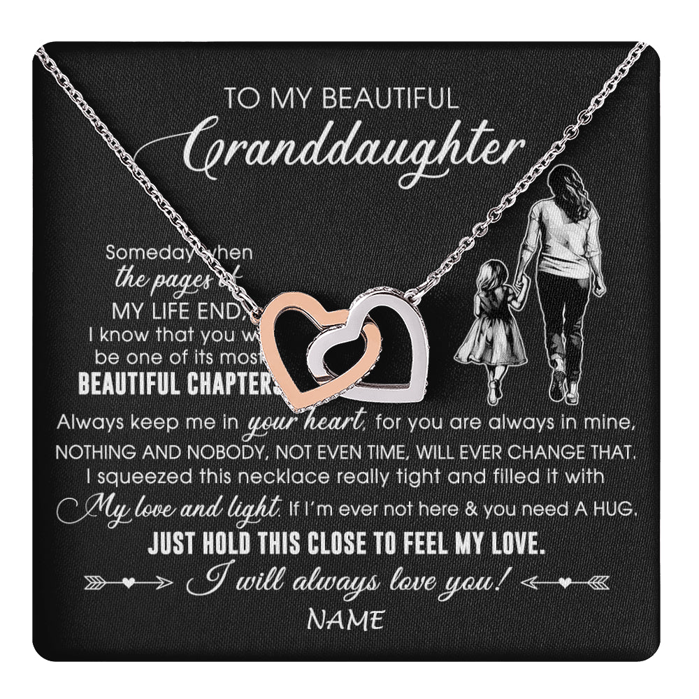 Interlocking Hearts Necklace Stainless Steel & Rose Gold Finish | 1 | Personalized To My Beautiful Granddaughter Necklace From Grandma Always Love You Granddaughter Birthday Graduation Christmas Customized Gift Box Message Card | teecentury