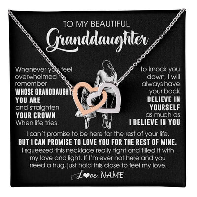Interlocking Hearts Necklace Stainless Steel & Rose Gold Finish | 1 | Personalized To My Beautiful Granddaughter Necklace From Grandma Believe In Yourself Granddaughter Birthday Gifts Jewelry Christmas Customized Message Card | teecentury