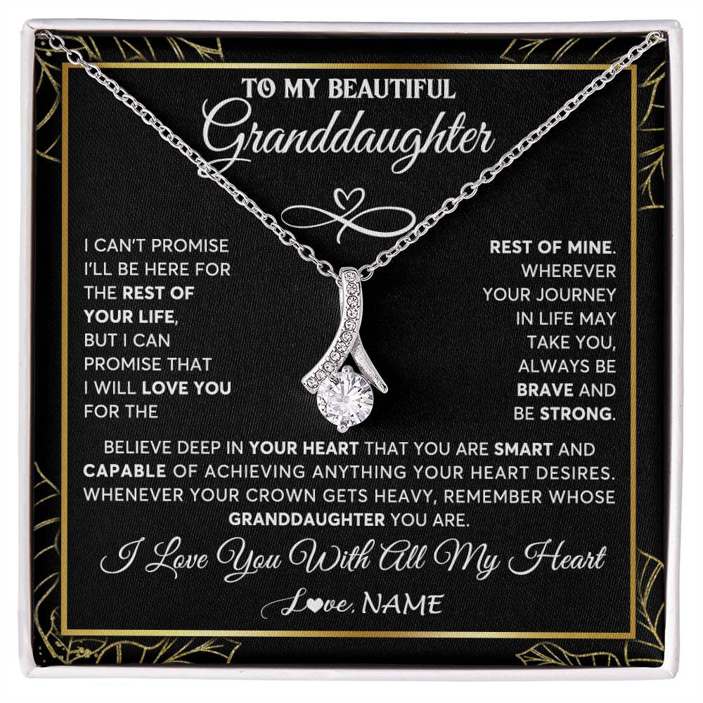 Alluring Beauty Necklace 14K White Gold Finish | 1 | Personalized To My Beautiful Granddaughter Necklace From Grandma Crown Jewelry Gifts For Granddaughter Birthday Graduation Christmas Gift Box Message Card | teecentury
