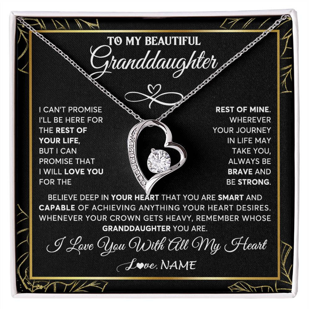 Forever Love Necklace 14K White Gold Finish | 1 | Personalized To My Beautiful Granddaughter Necklace From Grandma Crown Jewelry Gifts For Granddaughter Birthday Graduation Christmas Gift Box Message Card | teecentury