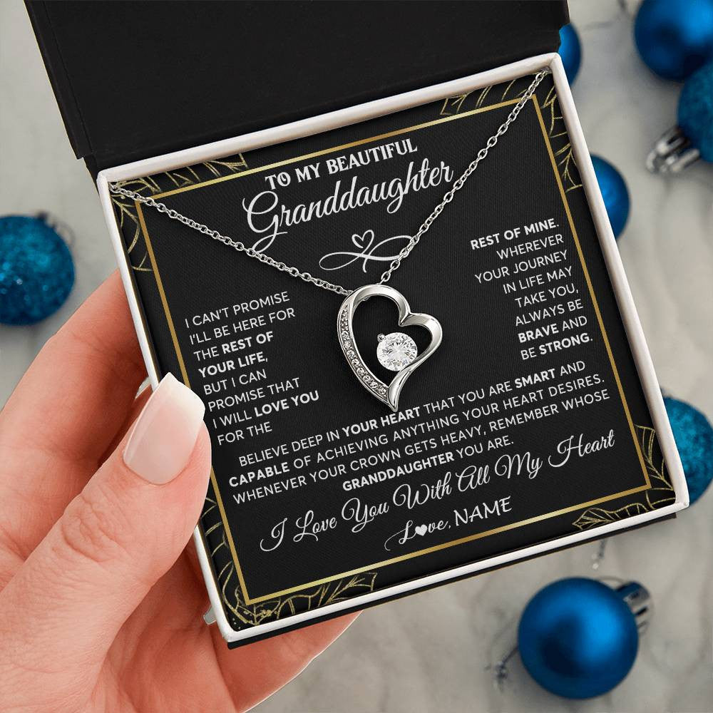 Forever Love Necklace 14K White Gold Finish | 2 | Personalized To My Beautiful Granddaughter Necklace From Grandma Crown Jewelry Gifts For Granddaughter Birthday Graduation Christmas Gift Box Message Card | teecentury