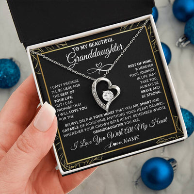 Forever Love Necklace 14K White Gold Finish | 2 | Personalized To My Beautiful Granddaughter Necklace From Grandma Crown Jewelry Gifts For Granddaughter Birthday Graduation Christmas Gift Box Message Card | teecentury