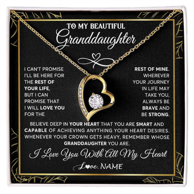Forever Love Necklace 18K Yellow Gold Finish | 1 | Personalized To My Beautiful Granddaughter Necklace From Grandma Crown Jewelry Gifts For Granddaughter Birthday Graduation Christmas Gift Box Message Card | teecentury
