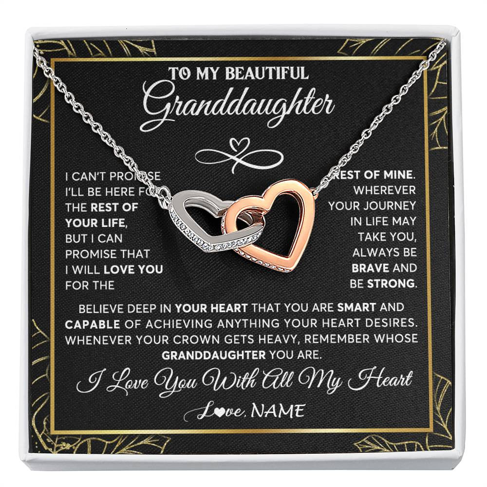 Interlocking Hearts Necklace Stainless Steel & Rose Gold Finish | 1 | Personalized To My Beautiful Granddaughter Necklace From Grandma Crown Jewelry Gifts For Granddaughter Birthday Graduation Christmas Gift Box Message Card | teecentury
