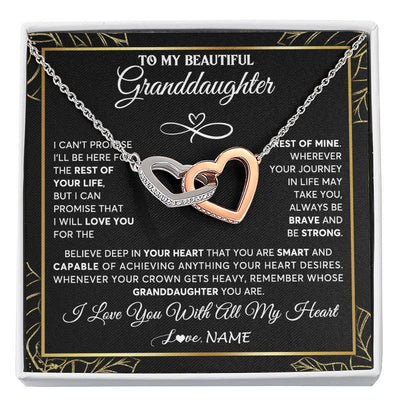 Interlocking Hearts Necklace Stainless Steel & Rose Gold Finish | 1 | Personalized To My Beautiful Granddaughter Necklace From Grandma Crown Jewelry Gifts For Granddaughter Birthday Graduation Christmas Gift Box Message Card | teecentury