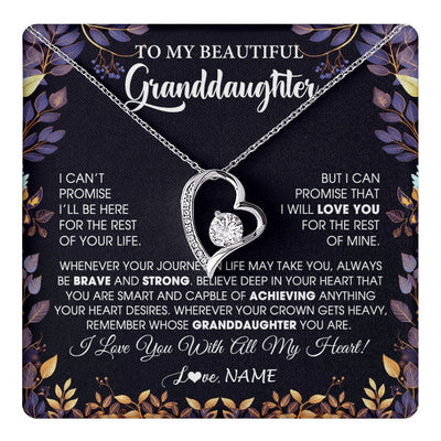 Forever Love Necklace 14K White Gold Finish | 1 | Personalized To My Beautiful Granddaughter Necklace From Grandma Grandpa Grandparents Promise Necklace Birthday Gift For Granddaughter Christmas Message Card | teecentury