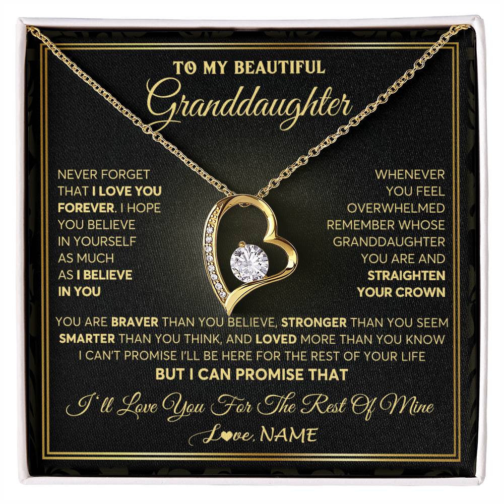 Forever Love Necklace 18K Yellow Gold Finish | 1 | Personalized To My Beautiful Granddaughter Necklace From Grandma I Love You Jewelry Gifts For Granddaughter Birthday Graduation Christmas Gift Box Message Card | teecentury