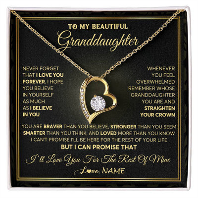 Forever Love Necklace 18K Yellow Gold Finish | 1 | Personalized To My Beautiful Granddaughter Necklace From Grandma I Love You Jewelry Gifts For Granddaughter Birthday Graduation Christmas Gift Box Message Card | teecentury