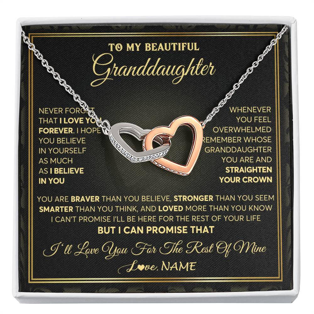 Interlocking Hearts Necklace Stainless Steel & Rose Gold Finish | 1 | Personalized To My Beautiful Granddaughter Necklace From Grandma I Love You Jewelry Gifts For Granddaughter Birthday Graduation Christmas Gift Box Message Card | teecentury