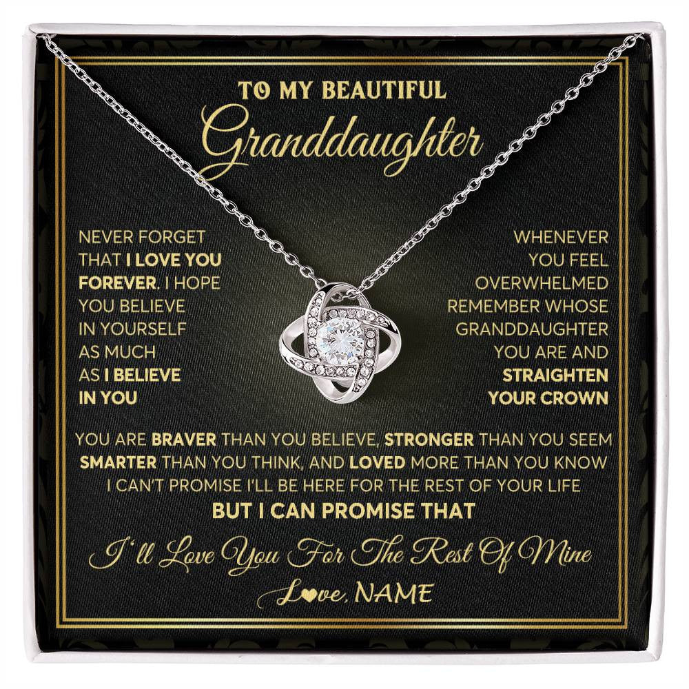 Love Knot Necklace 14K White Gold Finish | 1 | Personalized To My Beautiful Granddaughter Necklace From Grandma I Love You Jewelry Gifts For Granddaughter Birthday Graduation Christmas Gift Box Message Card | teecentury