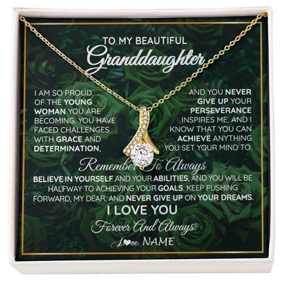 Alluring Beauty Necklace 18K Yellow Gold Finish | Personalized To My Beautiful Granddaughter Necklace From Grandma Never Give Up Birthday Graduation Motivational Quote Customized Gift Box Message Card | teecentury