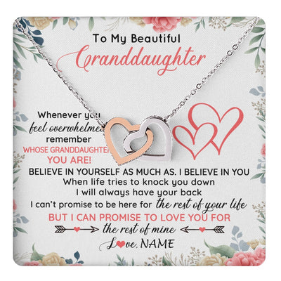Interlocking Hearts Necklace Stainless Steel & Rose Gold Finish | 1 | Personalized To My Beautiful Granddaughter Necklace From Grandma Papa Believe In You Granddaughter Birthday Christmas Jewelry Customized Gift Box Message Card | teecentury.myshopify