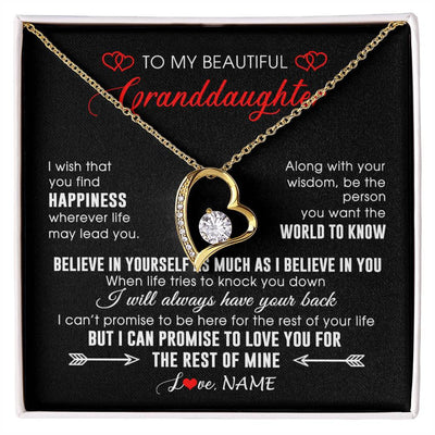 Forever Love Necklace 18K Yellow Gold Finish | Personalized To My Beautiful Granddaughter Necklace From Grandma Papa Happiness Wherever Life Birthday Graduation Christmas Customized Gift Box Message Card | teecentury