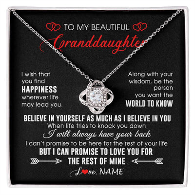 Love Knot Necklace 14K White Gold Finish | Personalized To My Beautiful Granddaughter Necklace From Grandma Papa Happiness Wherever Life Birthday Graduation Christmas Customized Gift Box Message Card | teecentury
