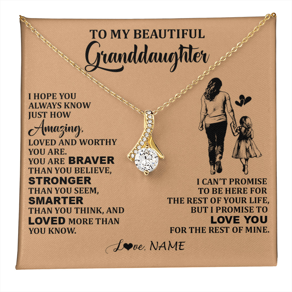 Alluring Beauty Necklace 18K Yellow Gold Finish | 1 | Personalized To My Beautiful Granddaughter Necklace From Grandma Promise To Love You Granddaughter Birthday Jewelry Christmas Customized Gift Box Message Card | teecentury