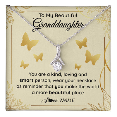 Alluring Beauty Necklace 14K White Gold Finish | 1 | Personalized To My Beautiful Granddaughter Necklace From Grandma You Are A Kind Loving Granddaughter Birthday Christmas Customized Gift Box Message Card | teecentury