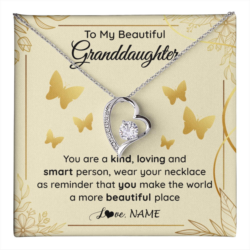 Forever Love Necklace 14K White Gold Finish | 1 | Personalized To My Beautiful Granddaughter Necklace From Grandma You Are A Kind Loving Granddaughter Birthday Christmas Customized Gift Box Message Card | teecentury