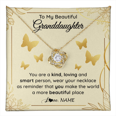 Love Knot Necklace 18K Yellow Gold Finish | 1 | Personalized To My Beautiful Granddaughter Necklace From Grandma You Are A Kind Loving Granddaughter Birthday Christmas Customized Gift Box Message Card | teecentury