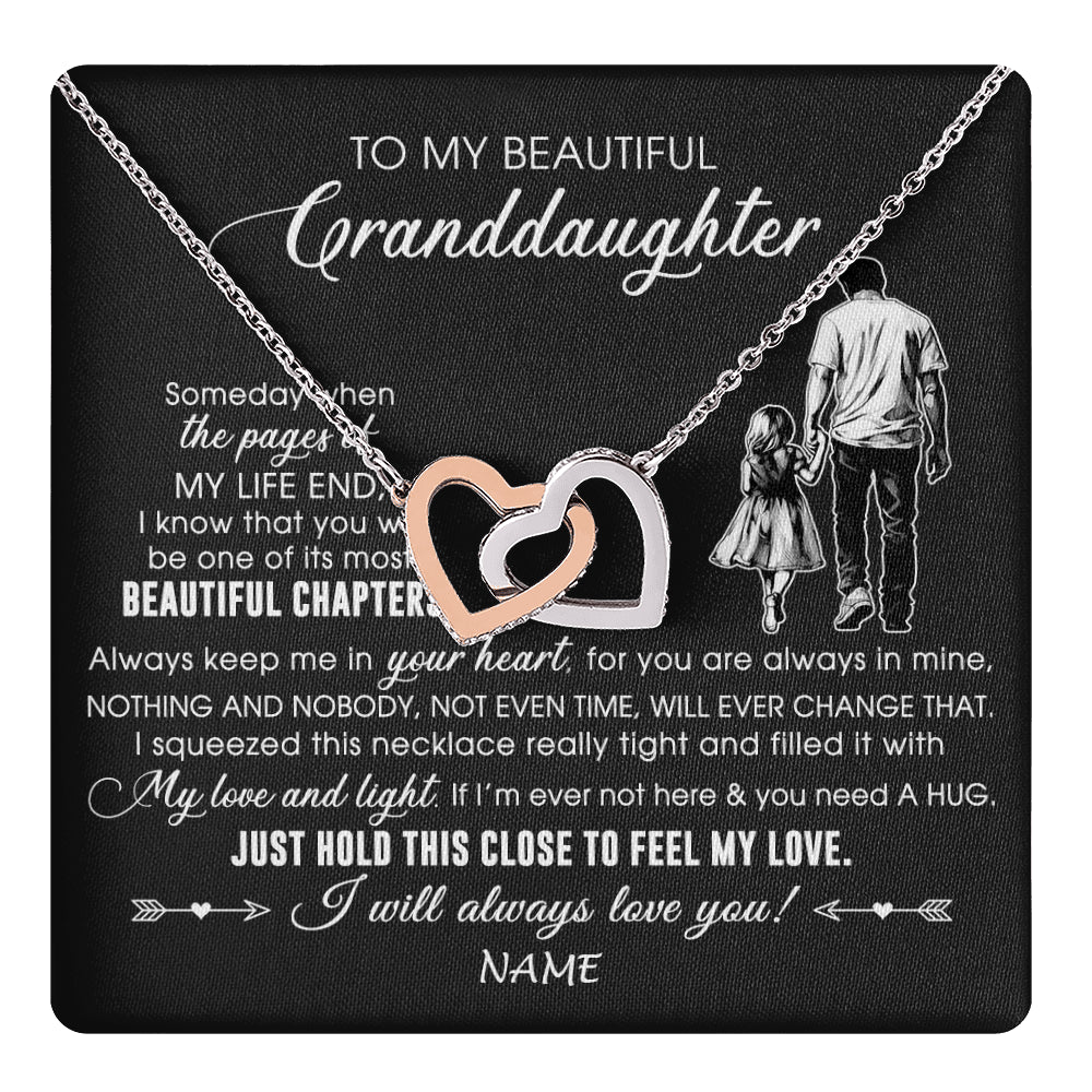 Interlocking Hearts Necklace Stainless Steel & Rose Gold Finish | 1 | Personalized To My Beautiful Granddaughter Necklace From Grandpa Always Love You Granddaughter Birthday Graduation Christmas Customized Gift Box Message Card | teecentury